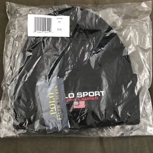 Ralph Lauren Polo Sport USA Flag Black Rib Knit Cuff Beanie Hat Cap O/S | New